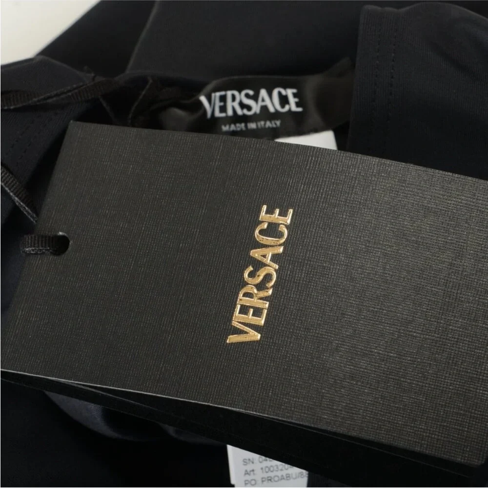 Versace Black and Gold One Piece Swimsuit with Greek Key Design - Picture 6 of 7